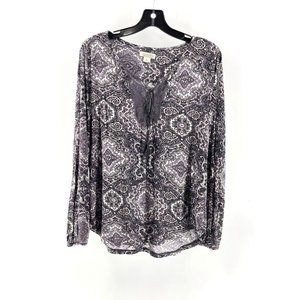 Lucky Brand Women's Gray Long Sleeve Tasseled Lace V Neck Knit Top Shirt Size M